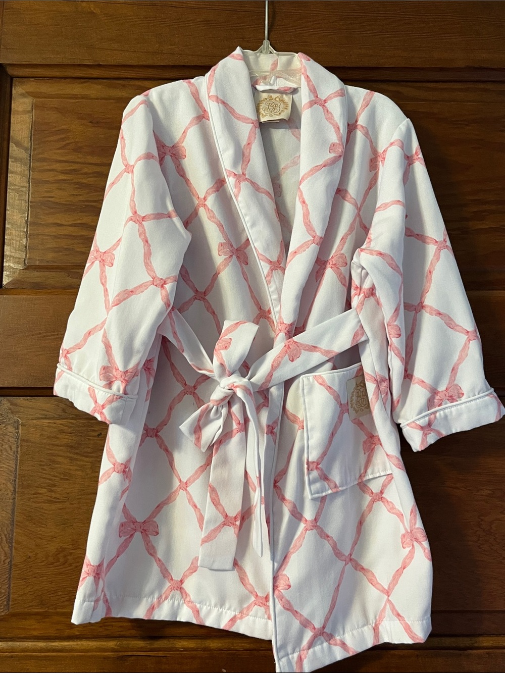 TBBC Blaylock Bath Robe White and Pink Bow
